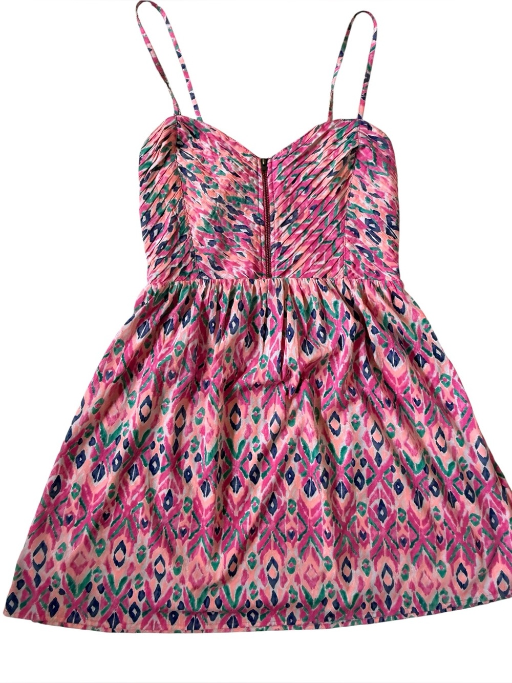 Roxy Pink Tribal Print Smocked Sundress Spaghetti Strap Mini Dress Size M